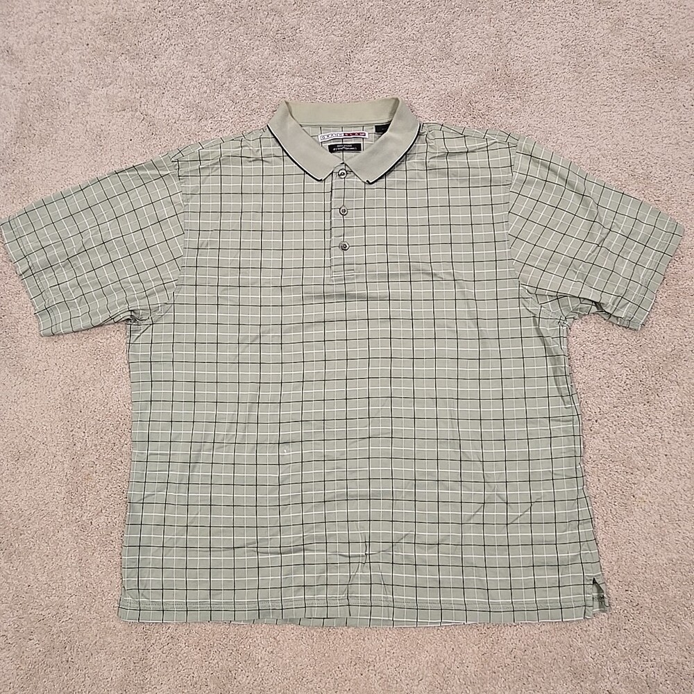 Grand Slam Golf Polo Shirt Mens Size XL Green Striped SS Cotton 3 Button